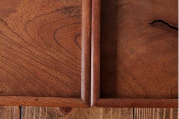 アンティーク雑貨　古民具　総ケヤキ材　美しい杢目が楽しめるお盆2枚セット(トレー、角盆)(R-037638)