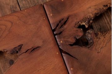 アンティーク雑貨　古民具　総ケヤキ材　美しい杢目が楽しめるお盆2枚セット(トレー、角盆)(R-037638)