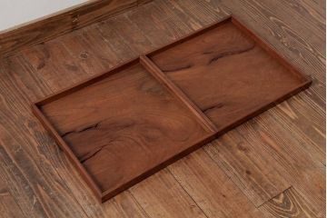 アンティーク雑貨　古民具　総ケヤキ材　美しい杢目が楽しめるお盆2枚セット(トレー、角盆)(R-037639)