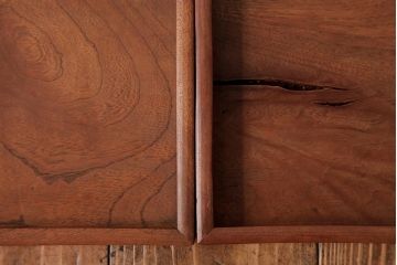 アンティーク雑貨　古民具　総ケヤキ材　美しい杢目が楽しめるお盆2枚セット(トレー、角盆)(R-037639)