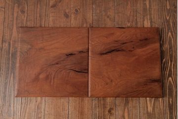 アンティーク雑貨　古民具　総ケヤキ材　美しい杢目が楽しめるお盆2枚セット(トレー、角盆)(R-037639)