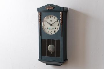 レトロ雑貨　栄計舎(EIKEISHA)　手巻き式　30DAY　レトロシックなペイント柱時計(振り子時計、壁掛け時計)(R-037640)