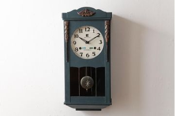 レトロ雑貨　栄計舎(EIKEISHA)　手巻き式　30DAY　レトロシックなペイント柱時計(振り子時計、壁掛け時計)(R-037640)
