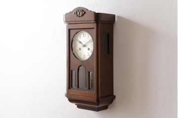アンティーク雑貨　ドイツ　キンツレ(KIENZLE)　シックな佇まいの手巻き式振り子時計(柱時計、掛け時計、古時計)(R-037641)