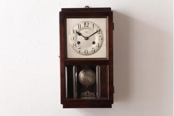 アンティーク雑貨　ドイツ　キンツレ(KIENZLE)　シンプルモダンな手巻き式振り子時計(柱時計、掛け時計、古時計)(R-037643)