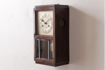 アンティーク雑貨　ドイツ　キンツレ(KIENZLE)　シンプルモダンな手巻き式振り子時計(柱時計、掛け時計、古時計)(R-037643)