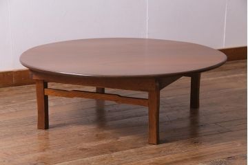 アンティーク家具　昭和レトロ　栓材　懐かしい雰囲気の丸ちゃぶ台(ローテーブル、座卓)(R-037649)