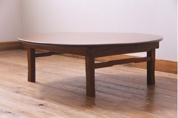 アンティーク家具　昭和レトロ　栓材　懐かしい雰囲気の丸ちゃぶ台(ローテーブル、座卓)(R-037649)