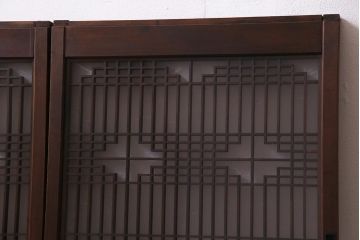 ラフジュ工房オリジナル　アンティーク建具リメイク　和の風情漂う重ね戸棚(書院戸、組子、キャビネット)(R-037653)