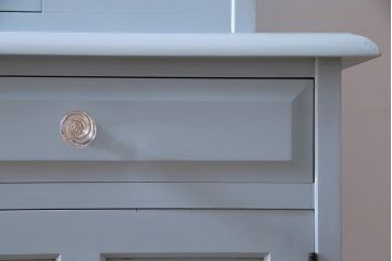 リメイク家具 中古 北海道民芸家具 爽やかなペイントカラーのレトロな食器棚(収納棚、キャビネット)(R-037654)