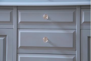 リメイク家具 中古 北海道民芸家具 爽やかなペイントカラーのレトロな食器棚(収納棚、キャビネット)(R-037654)