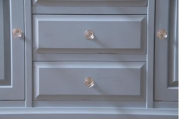 リメイク家具 中古 北海道民芸家具 爽やかなペイントカラーのレトロな食器棚(収納棚、キャビネット)(R-037654)