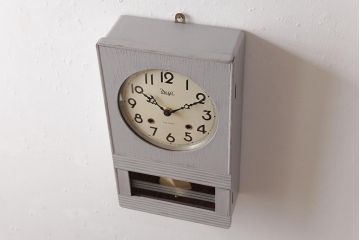 レトロ雑貨　Meiji(明治時計社)　15DAY　電池式　淡いペイントがおしゃれな振り子時計(柱時計、掛け時計)(R-037661)