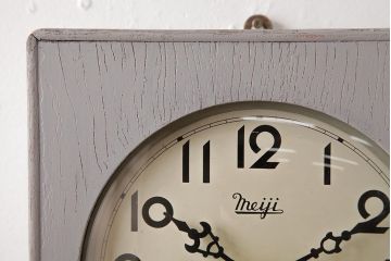 レトロ雑貨　Meiji(明治時計社)　15DAY　電池式　淡いペイントがおしゃれな振り子時計(柱時計、掛け時計)(R-037661)