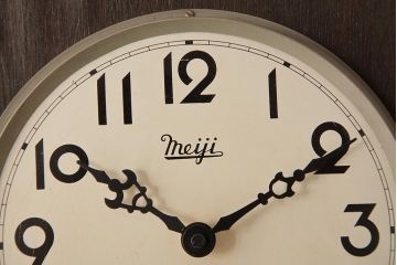 レトロ雑貨　Meiji(明治時計社)　15DAY　電池式　淡いペイントがおしゃれな振り子時計(柱時計、掛け時計)(R-037661)