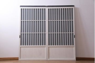 アンティーク家具　昭和初期　すりガラス　ナチュラルインテリアにぴったりなペイントガラス戸2枚セット(引き戸、建具)(R-037671)