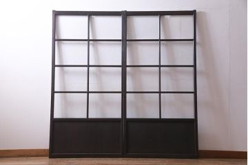 アンティーク家具　昭和初期　シックなインテリアと相性の良いガラス戸2枚セット(引き戸、建具)(R-037672)