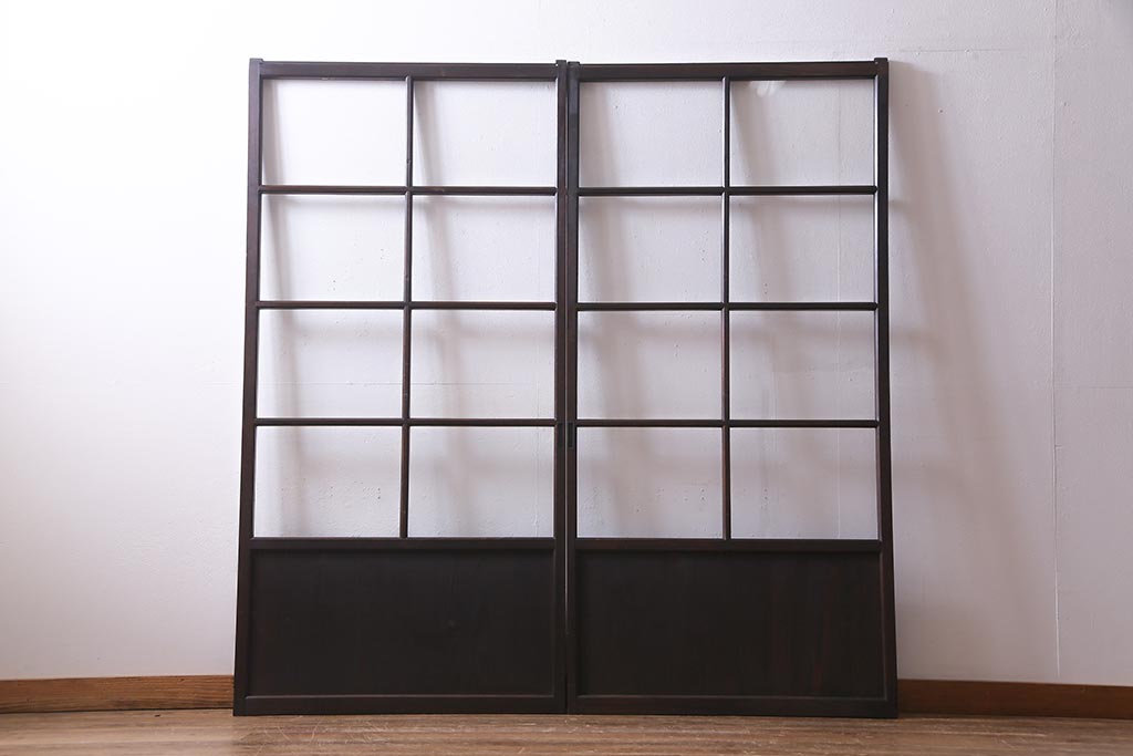 アンティーク家具　昭和初期　シックなインテリアと相性の良いガラス戸2枚セット(引き戸、建具)(R-037672)