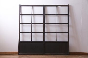 アンティーク家具　昭和初期　シックなインテリアと相性の良いガラス戸2枚セット(引き戸、建具)(R-037672)