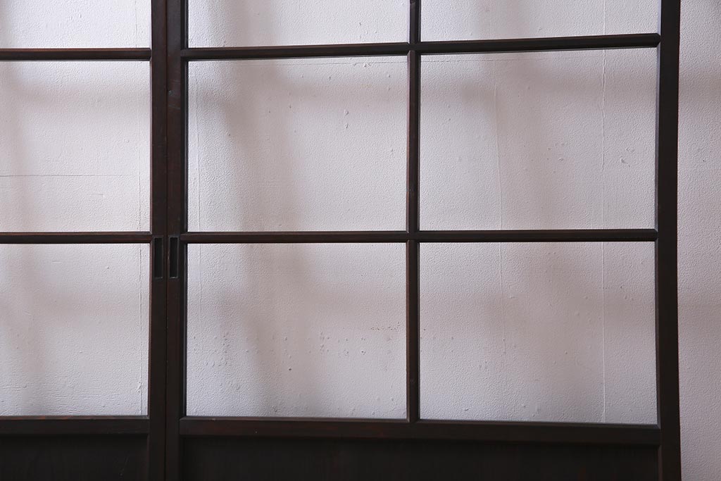 アンティーク家具　昭和初期　シックなインテリアと相性の良いガラス戸2枚セット(引き戸、建具)(R-037672)