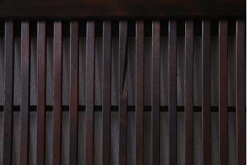 アンティーク建具　裏障子枠付き　当店オリジナルガラス　市松模様がモダンな格子戸2枚セット(建具、引き戸、ガラス帯戸)(R-037673)
