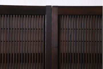 アンティーク建具　裏障子枠付き　当店オリジナルガラス　市松模様がモダンな格子戸2枚セット(建具、引き戸、ガラス帯戸)(R-037673)