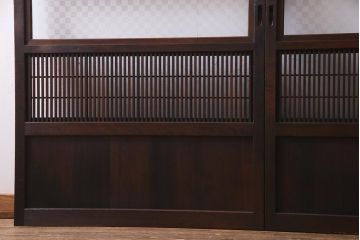 アンティーク建具　裏障子枠付き　当店オリジナルガラス　市松模様がモダンな格子戸2枚セット(建具、引き戸、ガラス帯戸)(R-037673)