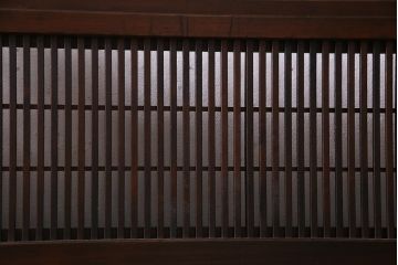 アンティーク建具　裏障子枠付き　当店オリジナルガラス　市松模様がモダンな格子戸2枚セット(建具、引き戸、ガラス帯戸)(R-037673)
