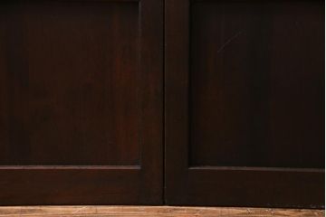 アンティーク建具　裏障子枠付き　当店オリジナルガラス　市松模様がモダンな格子戸2枚セット(建具、引き戸、ガラス帯戸)(R-037673)