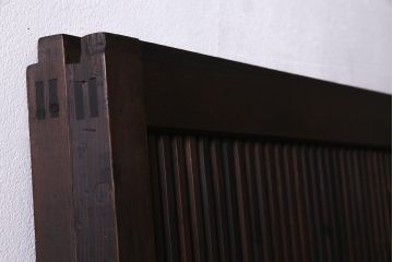 アンティーク建具　裏障子枠付き　当店オリジナルガラス　市松模様がモダンな格子戸2枚セット(建具、引き戸、ガラス帯戸)(R-037673)