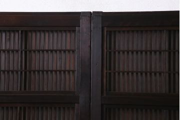 アンティーク建具　裏障子枠付き　当店オリジナルガラス　市松模様がモダンな格子戸2枚セット(建具、引き戸、ガラス帯戸)(R-037673)