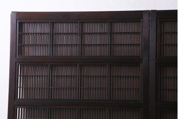 アンティーク建具　裏障子枠付き　当店オリジナルガラス　市松模様がモダンな格子戸2枚セット(建具、引き戸、ガラス帯戸)(R-037673)