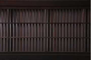 アンティーク建具　裏障子枠付き　当店オリジナルガラス　市松模様がモダンな格子戸2枚セット(建具、引き戸、ガラス帯戸)(R-037673)