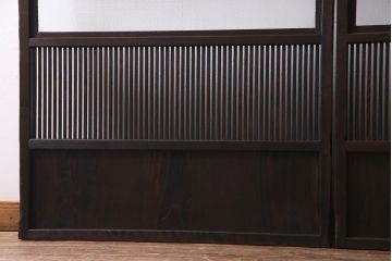 アンティーク建具　当店オリジナルガラス　レトロシックな格子戸2枚セット(建具、引き戸、ガラス帯戸)(R-037674)