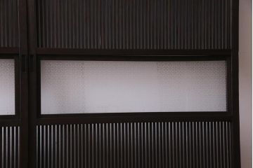 アンティーク建具　当店オリジナルガラス　レトロシックな格子戸2枚セット(建具、引き戸、ガラス帯戸)(R-037674)