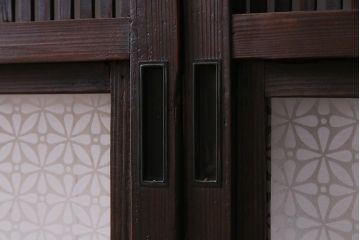 アンティーク建具　当店オリジナルガラス　レトロシックな格子戸2枚セット(建具、引き戸、ガラス帯戸)(R-037674)