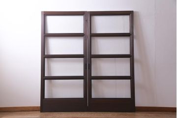アンティーク建具　大正昭和初期　上品なデザインがシックなガラス戸2枚セット(建具、引き戸)(R-037675)