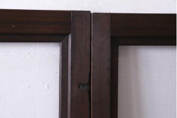 アンティーク建具　大正昭和初期　上品なデザインがシックなガラス戸2枚セット(建具、引き戸)(R-037675)
