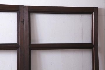 アンティーク建具　大正昭和初期　上品なデザインがシックなガラス戸2枚セット(建具、引き戸)(R-037675)
