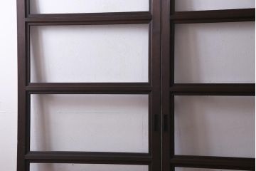 アンティーク建具　大正昭和初期　上品なデザインがシックなガラス戸2枚セット(建具、引き戸)(R-037675)