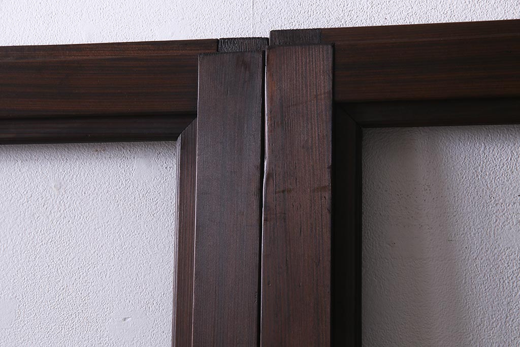 アンティーク建具　大正昭和初期　上品なデザインがシックなガラス戸2枚セット(建具、引き戸)(R-037675)