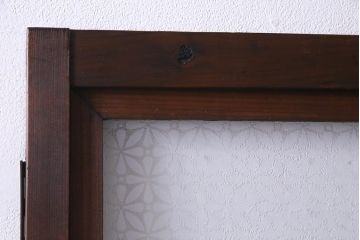 アンティーク建具　昭和初期　当店オリジナルガラス入り　趣溢れる和レトロな木製扉(ガラス扉、ドア)(R-037677)