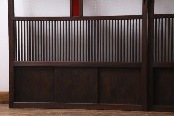 アンティーク建具　当店オリジナルガラス　色ガラスがアクセントの大正ロマンに合う格子戸2枚セット(ガラス帯戸、引き戸、建具)(R-037678)