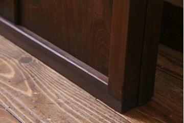 アンティーク建具　当店オリジナルガラス　色ガラスがアクセントの大正ロマンに合う格子戸2枚セット(ガラス帯戸、引き戸、建具)(R-037678)