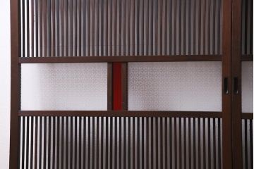 アンティーク建具　当店オリジナルガラス　色ガラスがアクセントの大正ロマンに合う格子戸2枚セット(ガラス帯戸、引き戸、建具)(R-037678)