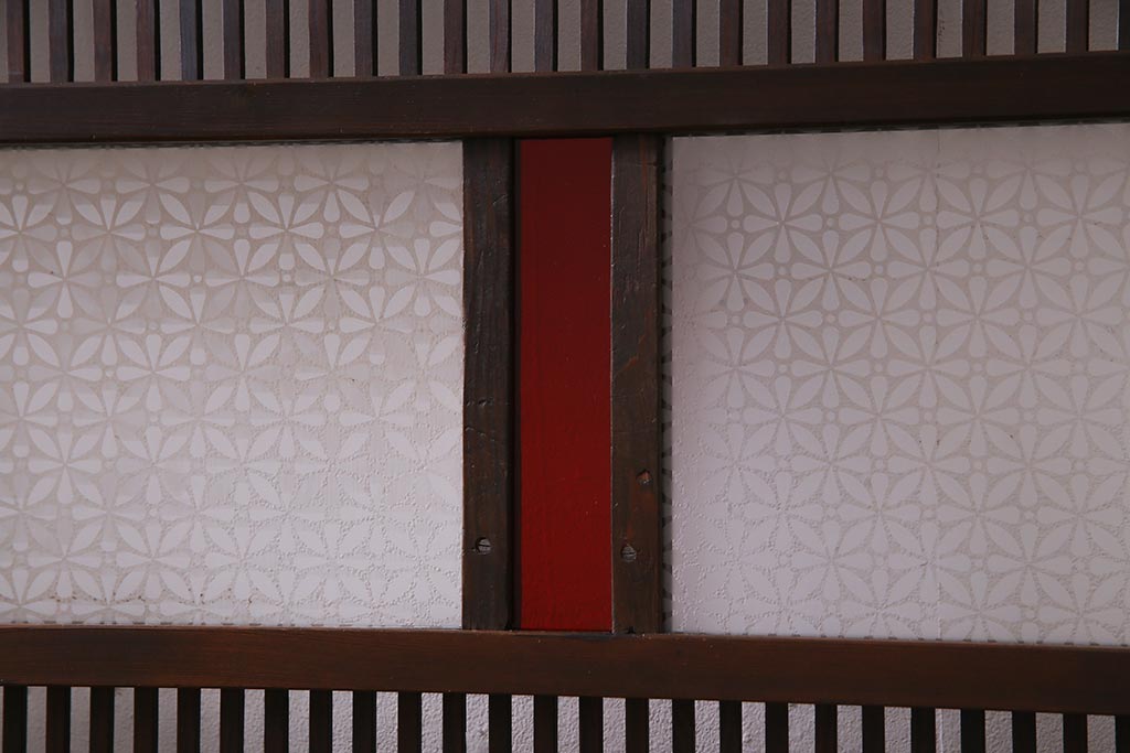 アンティーク建具　当店オリジナルガラス　色ガラスがアクセントの大正ロマンに合う格子戸2枚セット(ガラス帯戸、引き戸、建具)(R-037678)