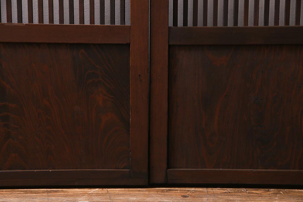 アンティーク建具　当店オリジナルガラス　色ガラスがアクセントの大正ロマンに合う格子戸2枚セット(ガラス帯戸、引き戸、建具)(R-037678)