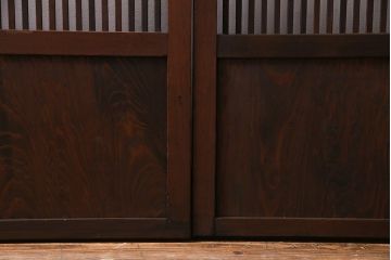 アンティーク建具　当店オリジナルガラス　色ガラスがアクセントの大正ロマンに合う格子戸2枚セット(ガラス帯戸、引き戸、建具)(R-037678)
