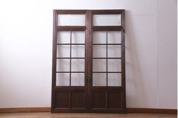 アンティーク建具　高級品　シックな空間にぴったりな上手物のガラス戸2枚セット(建具、引き戸)(R-037679)