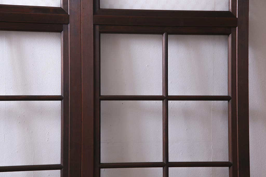 アンティーク建具　当店オリジナルガラス　高級品　シックな空間にぴったりな上手物のガラス戸2枚セット(建具、引き戸)(R-037680)